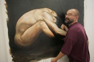 A.Brazdžiūnas - Dusė parodoje pristatė darbą "Nuogas". L.Brundzos nuotr. 