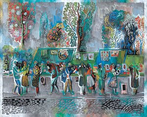 Vytautas Kasiulis. „Knygų pardavėjai prie Senos Paryžiuje“. 1960 m.