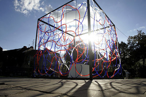 Installation "Connection", 2005. Plastic pipes, circulation pipes, colored liquids, lighting, metal construction, 400 x 400 x 400. The European Heritage Days, Klaipėda, 2005. Photo by Aurelija Čepulinskaitė Installation "Connection", 2005. Plastic pipes, circulation pipes, colored liquids, lighting, metal construction, 400 x 400 x 400. The European Heritage Days, Klaipėda, 2005. Photo by Aurelija Čepulinskaitė