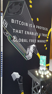 Simon Denny, Linda Kantchev, fragments of the installation Blockchain Visionaries, 2016