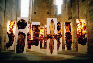 Installation "Fossils", 2002. Paper, synthetic dyes, fat. Gallery Chapelle des Penitents, Aniane, France. Photo Algimantas Šlapikas Installation "Fossils", 2002. Paper, synthetic dyes, fat. Gallery Chapelle des Penitents, Aniane, France. Photo Algimantas Šlapikas