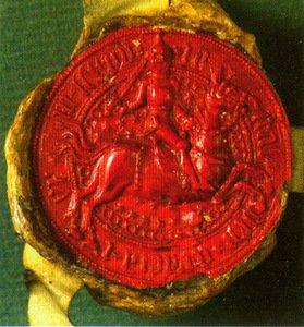 Lietuvos didžiojo kunigaikščio Jogailos portretinis antspaudas, 1382 m., Prūsijos valstybės kultūrinio palikimo slaptasis istorijos archyvas, Berlynas, Vokietija Lietuvos didžiojo kunigaikščio Jogailos portretinis antspaudas, 1382 m., Prūsijos valstybės kultūrinio palikimo slaptasis istorijos archyvas, Berlynas, Vokietija