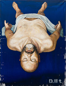 Arvydas Brazdžiūnas-Dusė. "Me and the table made by my uncle Anūpras, on which he used to cut bread, drink home made vodka and was put on 1959, on the day of St. John, during his own wake. The table burned down on the day of Blovieščius, during the great fire of 1960." Oil on canvas, 196 x 148 cm. 2012 Arvydas Brazdžiūnas-Dusė. "Me and the table made by my uncle Anūpras, on which he used to cut bread, drink home made vodka and was put on 1959, on the day of St. John, during his own wake. The table burned down on the day of Blovieščius, during the great fire of 1960." Oil on canvas, 196 x 148 cm. 2012