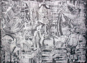 "Three strokes to stop the time", 2013. HDF panel, graphite, acrylic, 183 x 250. Laimutis Brundza