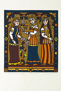 Aspazija Surgailienė (1928–2011). Iliustracija S. Daukanto sudarytam lietuviškų pasakų rinkiniui. 1976. Popierius, linoraižiniai, paspalvintas guašu. Nac. M.K.Čiurlionio dailės muziejaus archyvas, skenavo Edgaras Austinskas Aspazija Surgailienė (1928–2011). Iliustracija S. Daukanto sudarytam lietuviškų pasakų rinkiniui. 1976. Popierius, linoraižiniai, paspalvintas guašu. Nac. M.K.Čiurlionio dailės muziejaus archyvas, skenavo Edgaras Austinskas