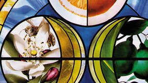 Albinas Elskus. „Gamtos citrininė“ (fragmentas), vitražas 1978 m., iš albinaselskus.com Albinas Elskus. „Gamtos citrininė“ (fragmentas), vitražas 1978 m., iš albinaselskus.com