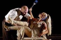 Scene from the performance PYJAMAS FOR SIX. J.Miltinis Drama Theatre. 2005.