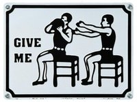 GIVE ME. 2004, metal, enamel, 30x40.
