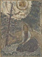 Atskrend sakalėlis. 1967. Pop., mišri technika, 63,3 x 47 cm. Atskrend sakalėlis. 1967. Pop., mišri technika, 63,3 x 47 cm.