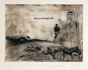 Greta Grendaitė. Iš serijos KARO TAKTIKOS (7), fotopolimero ir oforto giliaspaudė, 2010 Greta Grendaitė. Iš serijos KARO TAKTIKOS (7), fotopolimero ir oforto giliaspaudė, 2010