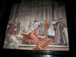 M. Paloni. The Unveiling of St. Casimir's Coffin, 1692, Vilnius Cathedral St. Casimir Chapel. Author's photograph.