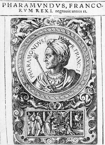 Jost Amman. „Karalius Faramondas“, 1576 m., „Chronica regum Francorum“, Mičigano universitetas, JAV