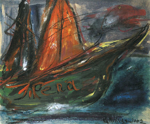Raimundas Mikšys. "Yacht Irene", cardboard, acrylic paint, pastel, 49,8 x 59,8 cm, 2002 Raimundas Mikšys. "Yacht Irene", cardboard, acrylic paint, pastel, 49,8 x 59,8 cm, 2002