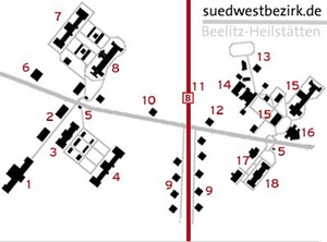 Scheme of the complex of Beelitz War Hospital and Sanatorium (1898–1945) In: www.opacity.com.