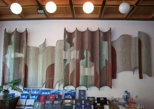 Liucija Banaitienė's tapestry at the Kaunas Central bookstore Liucija Banaitienė's tapestry at the Kaunas Central bookstore