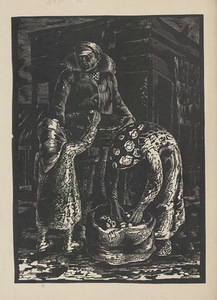 A. Vaičaitis. Obuolių rinkimas. XX a. 4 deš. Popierius, lino raižinys, 56 x 40 cm. Skenavo Edgaras Austinskas A. Vaičaitis. Obuolių rinkimas. XX a. 4 deš. Popierius, lino raižinys, 56 x 40 cm. Skenavo Edgaras Austinskas