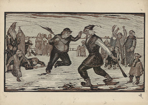 A. Vaičaitis. "Pancake Day", 1939, paper, linocut 50x70. Scanned by Edgaras Austinskas.