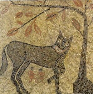 Vilkė, žindanti Romulą ir Remą, IV a. pr. Kr., Aldboras, Didžioji Britanija Vilkė, žindanti Romulą ir Remą, IV a. pr. Kr., Aldboras, Didžioji Britanija