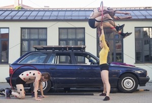 Scene from the performance “Fuzzy Dice Circus”. Photo by D.Matvejevas Scene from the performance “Fuzzy Dice Circus”. Photo by D.Matvejevas