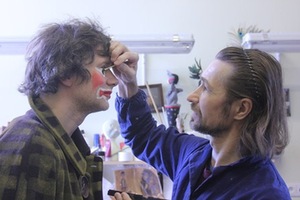 Artist Viktor Antonov (right) making up actor Darius Krapikas Artist Viktor Antonov (right) making up actor Darius Krapikas