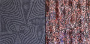 R. Čiurlionis. „Gnostikui ir agnostikui“. Aliejus, marmuro dulkės, popieriaus masė, drobė, 2013–2014 m. R. Čiurlionis. „Gnostikui ir agnostikui“. Aliejus, marmuro dulkės, popieriaus masė, drobė, 2013–2014 m.