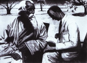 Keliautojas, žurnalistas Matas Šalčius ir poetas Rabindranatas Tagorė.