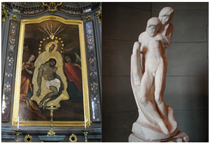 From the left: Painting “The Mother of Sorrows”, beginning of the 17th century, Kaunas St. Apostles Peter and Paul’s Arch-cathedral Basilica. Michelangelo Buonarroti, “Rondanini Pieta” 1564, Musei Civici del Castello Sforzesco, Milan, Italy. From the left: Painting “The Mother of Sorrows”, beginning of the 17th century, Kaunas St. Apostles Peter and Paul’s Arch-cathedral Basilica. Michelangelo Buonarroti, “Rondanini Pieta” 1564, Musei Civici del Castello Sforzesco, Milan, Italy.