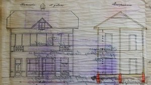 Vaidoto g. 41 namo fasadas ir skerspjūvis, 1933 m. Šaltinis: Kauno apskrities archyvas.