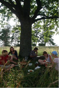 Pietūs po ąžuolu.